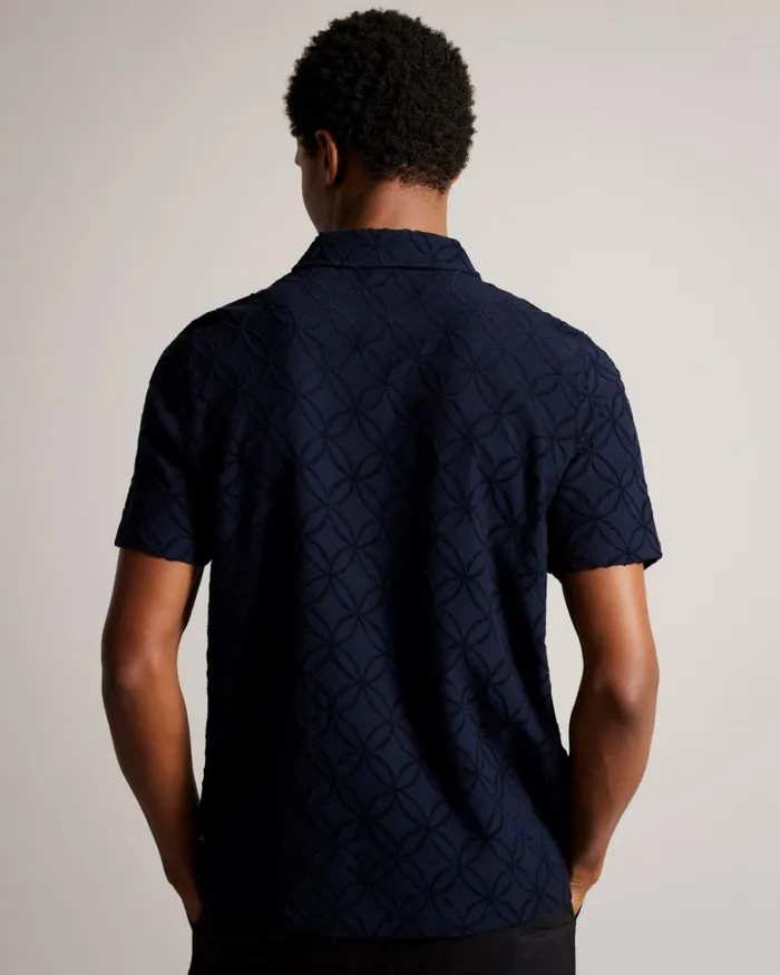 Short Sleeve Zip Jacquard Polo Shirt Navy Men Ted Baker Tops Short Sleeve Zip Jacquard Polo Shirt Navy Men Ted Baker Tops