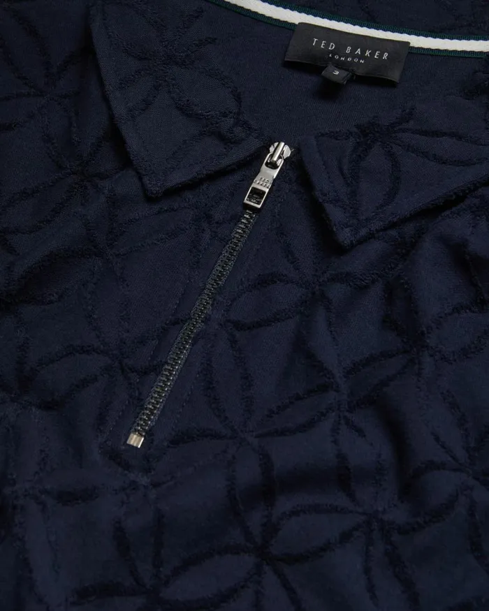 Short Sleeve Zip Jacquard Polo Shirt Navy Men Ted Baker Tops Short Sleeve Zip Jacquard Polo Shirt Navy Men Ted Baker Tops
