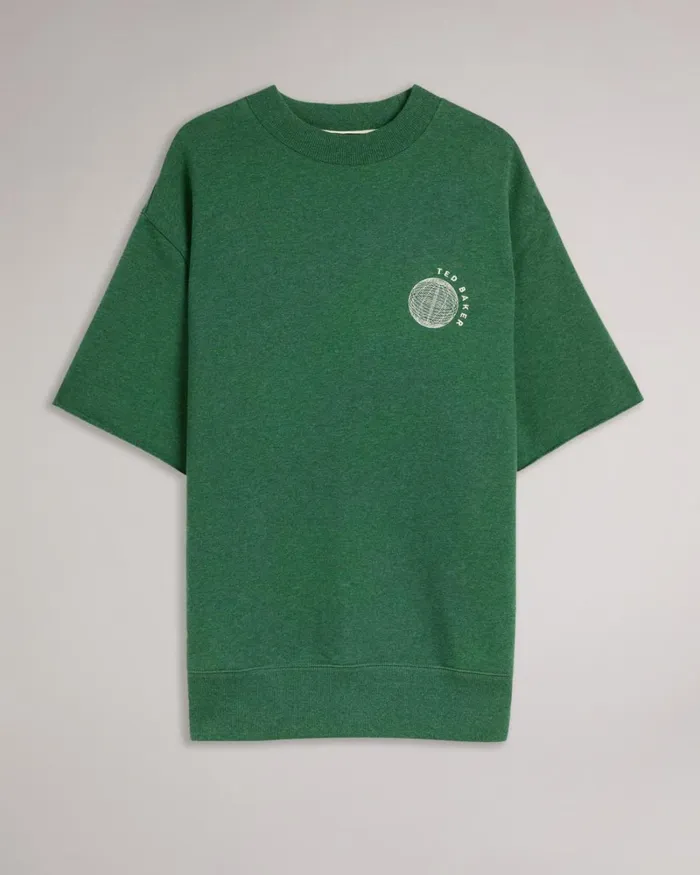 Short Sleeved Relaxed Fit Sweater Dark Green Men Ted Baker Tops