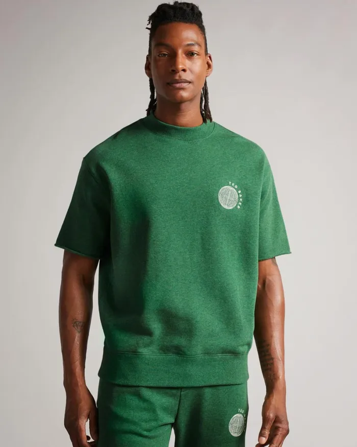 Short Sleeved Relaxed Fit Sweater Dark Green Men Ted Baker Tops Short Sleeved Relaxed Fit Sweater Dark Green Men Ted Baker Tops