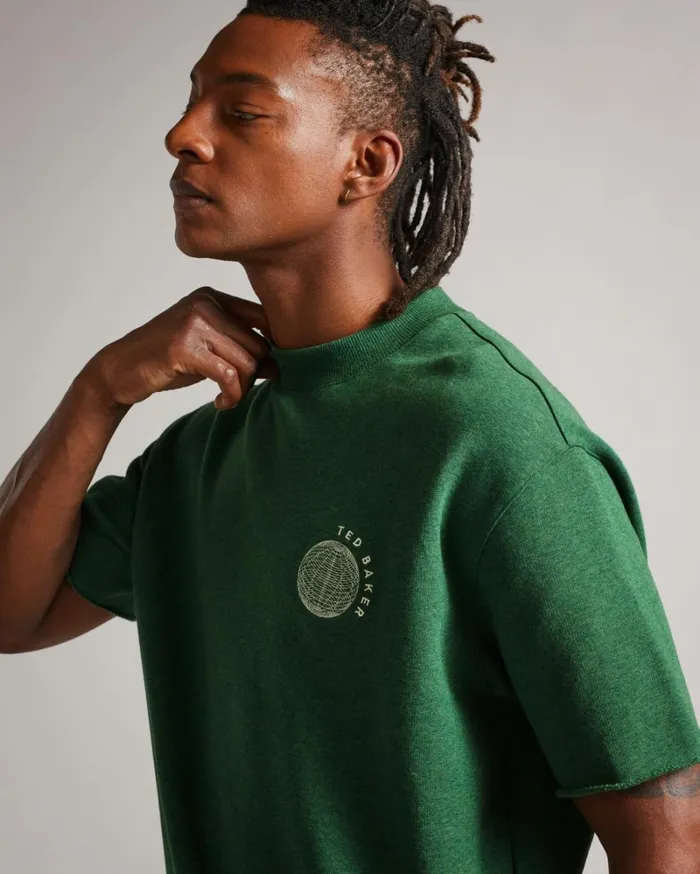 Short Sleeved Relaxed Fit Sweater Dark Green Men Ted Baker Tops Short Sleeved Relaxed Fit Sweater Dark Green Men Ted Baker Tops
