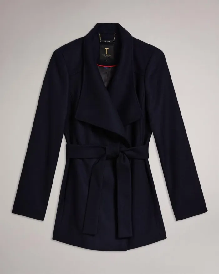 Short Wool Wrap Coat Dark Navy Women Ted Baker Coats and Jackets