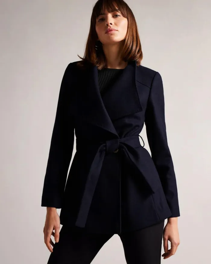 Short Wool Wrap Coat Dark Navy Women Ted Baker Coats and Jackets Short Wool Wrap Coat Dark Navy Women Ted Baker Coats and Jackets