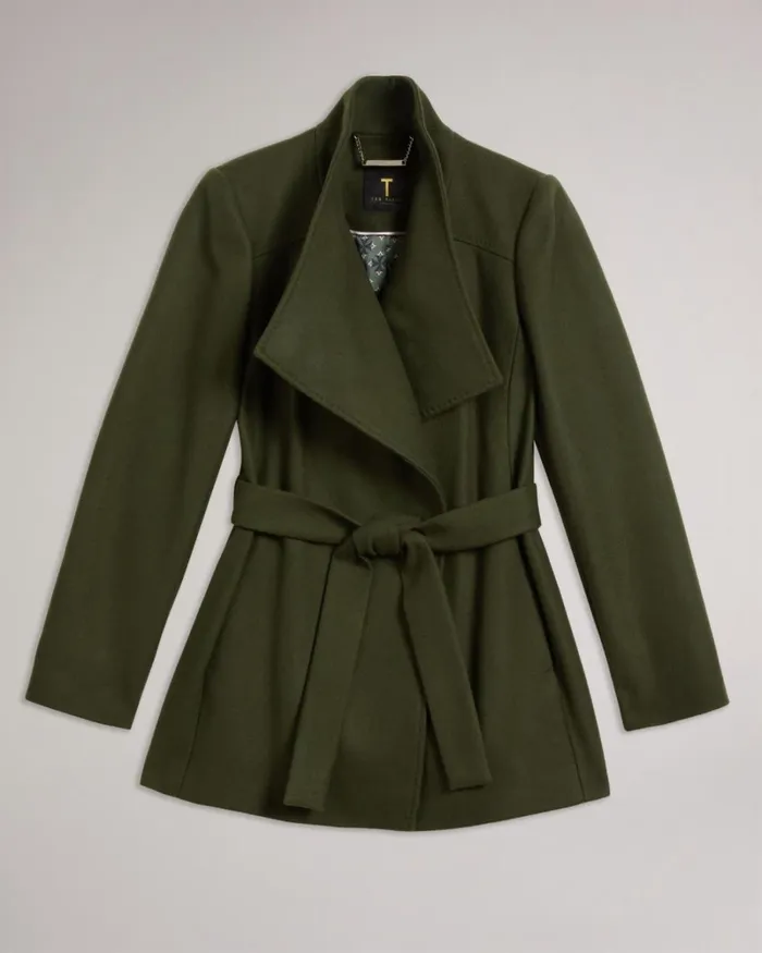 Short Wool Wrap Coat Khaki Women Ted Baker Coats and Jackets