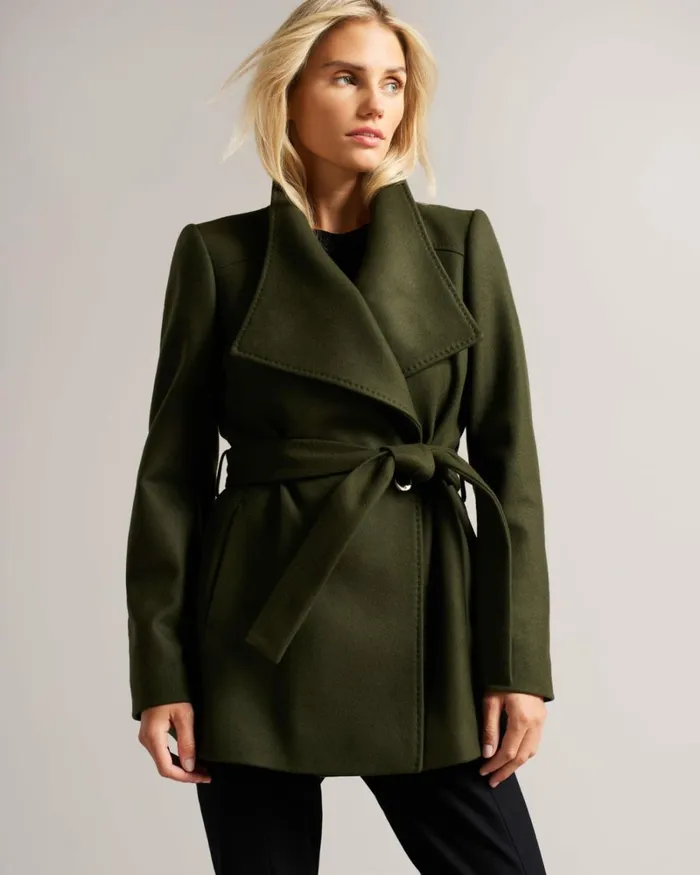Short Wool Wrap Coat Khaki Women Ted Baker Coats and Jackets Short Wool Wrap Coat Khaki Women Ted Baker Coats and Jackets