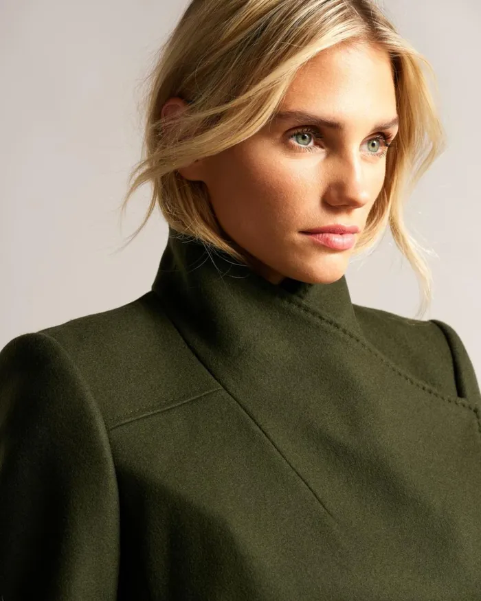 Short Wool Wrap Coat Khaki Women Ted Baker Coats and Jackets Short Wool Wrap Coat Khaki Women Ted Baker Coats and Jackets