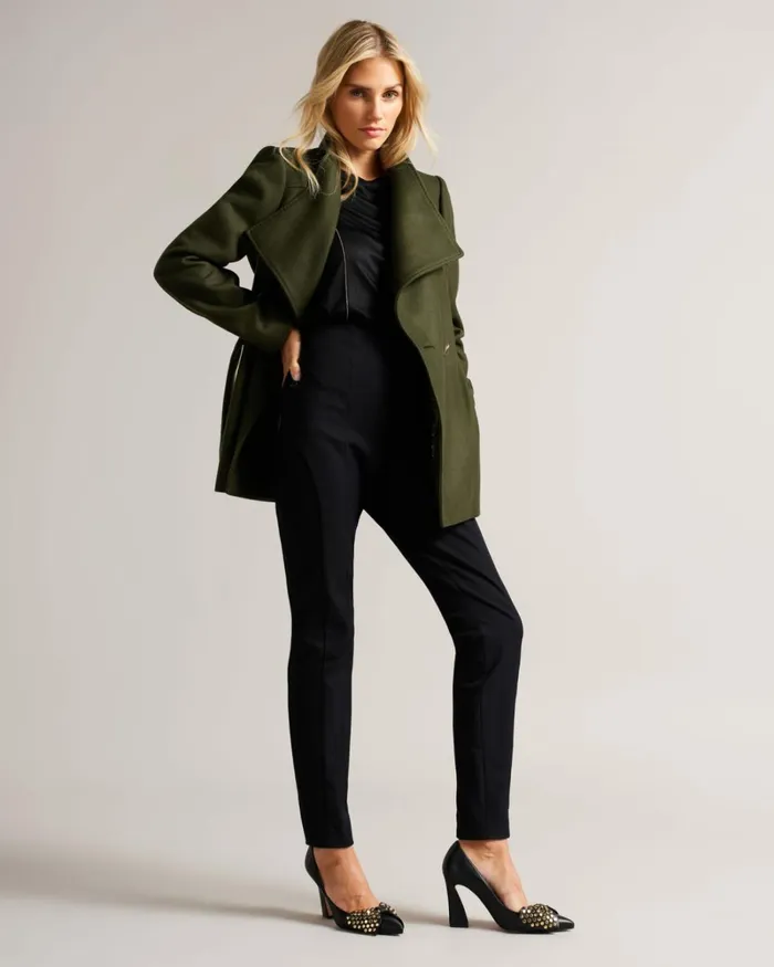 Short Wool Wrap Coat Khaki Women Ted Baker Coats and Jackets Short Wool Wrap Coat Khaki Women Ted Baker Coats and Jackets