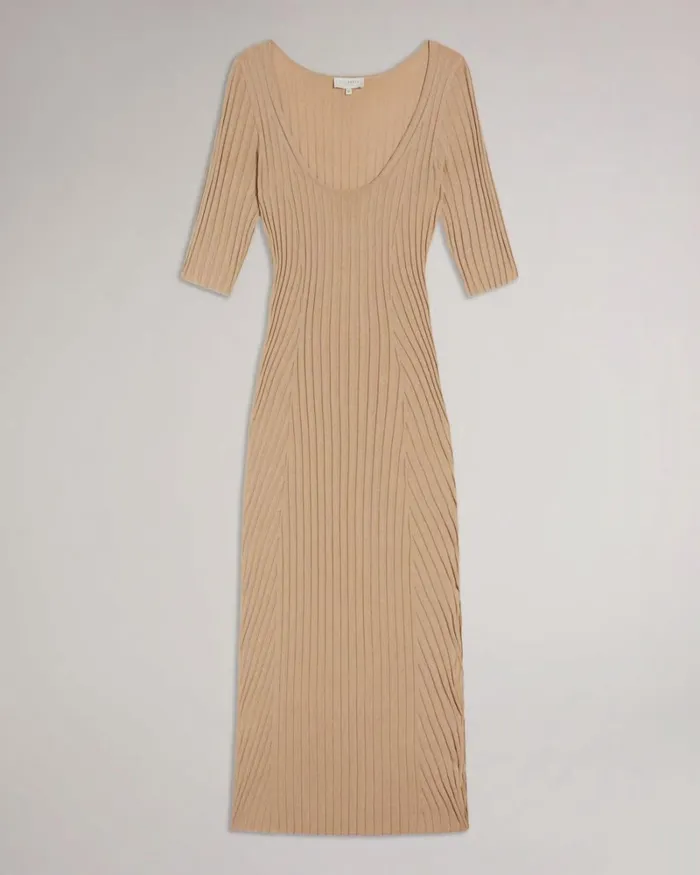 Side Slit Detail Knit Dress Light Brown Women Ted Baker Dresses