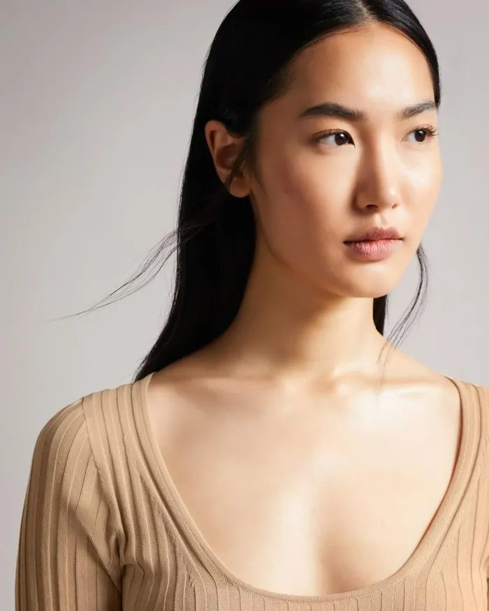 Side Slit Detail Knit Dress Light Brown Women Ted Baker Dresses Side Slit Detail Knit Dress Light Brown Women Ted Baker Dresses