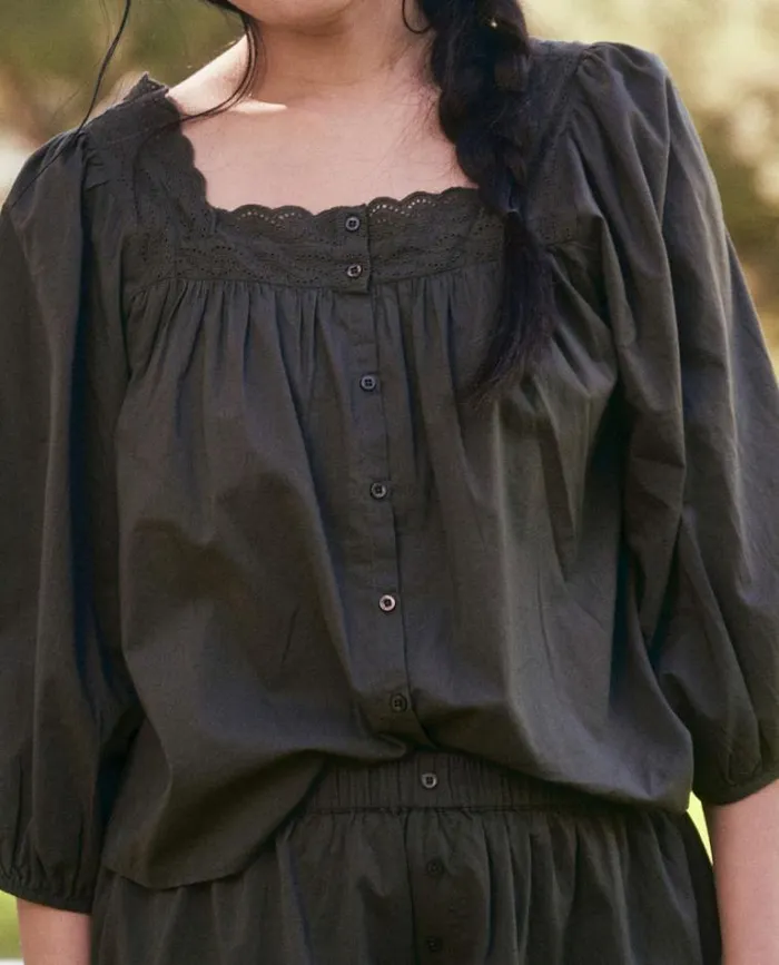 Sleep Tops Women039s The Great The Eyelet Button Sleep Top Black