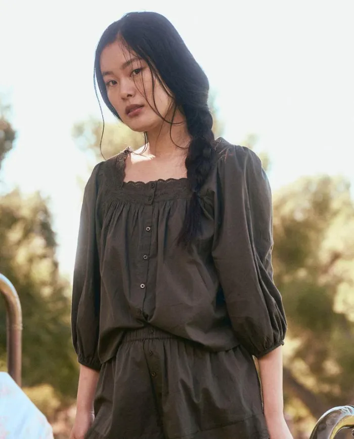 Sleep Tops Women039s The Great The Eyelet Button Sleep Top Black