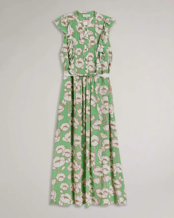 Sleeveless Frilled Midi Dress Green Women Ted Baker Clothing