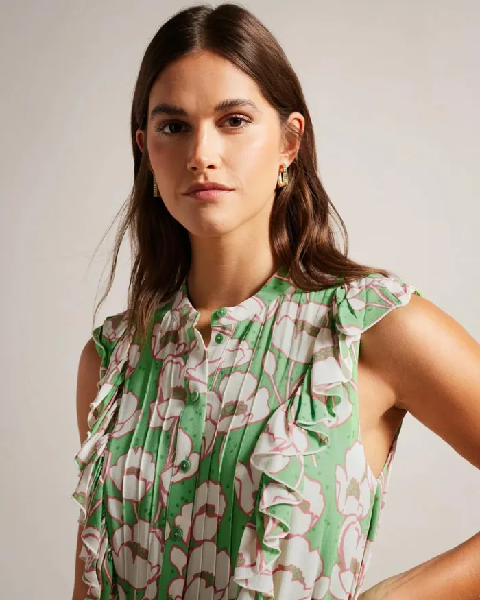 Sleeveless Frilled Midi Dress Green Women Ted Baker Clothing Sleeveless Frilled Midi Dress Green Women Ted Baker Clothing