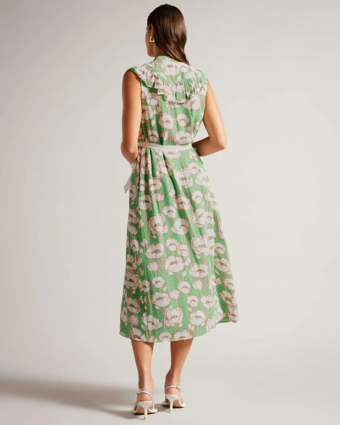 Sleeveless Frilled Midi Dress Green Women Ted Baker Clothing Sleeveless Frilled Midi Dress Green Women Ted Baker Clothing