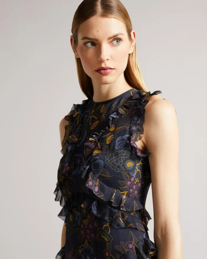Sleeveless Waterfall Midi Dress Navy Women Ted Baker Dresses Sleeveless Waterfall Midi Dress Navy Women Ted Baker Dresses