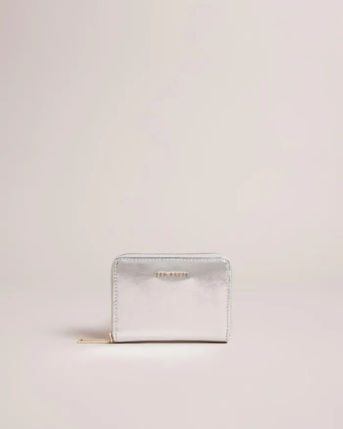 Small Zip Around Leather Purse Silver Women Ted Baker Wallets and Card Holders