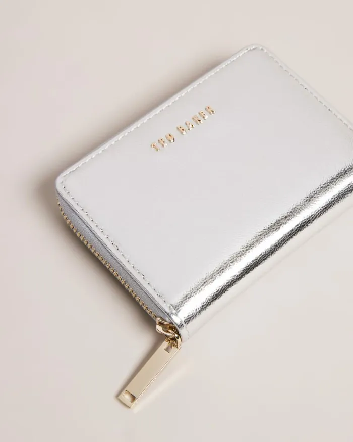 Small Zip Around Leather Purse Silver Women Ted Baker Wallets and Card Holders