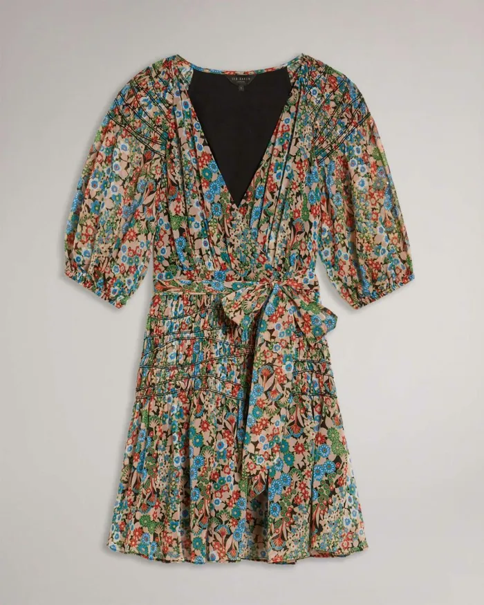 Smock Panel Wrap Mini Dress Black Women Ted Baker Dresses