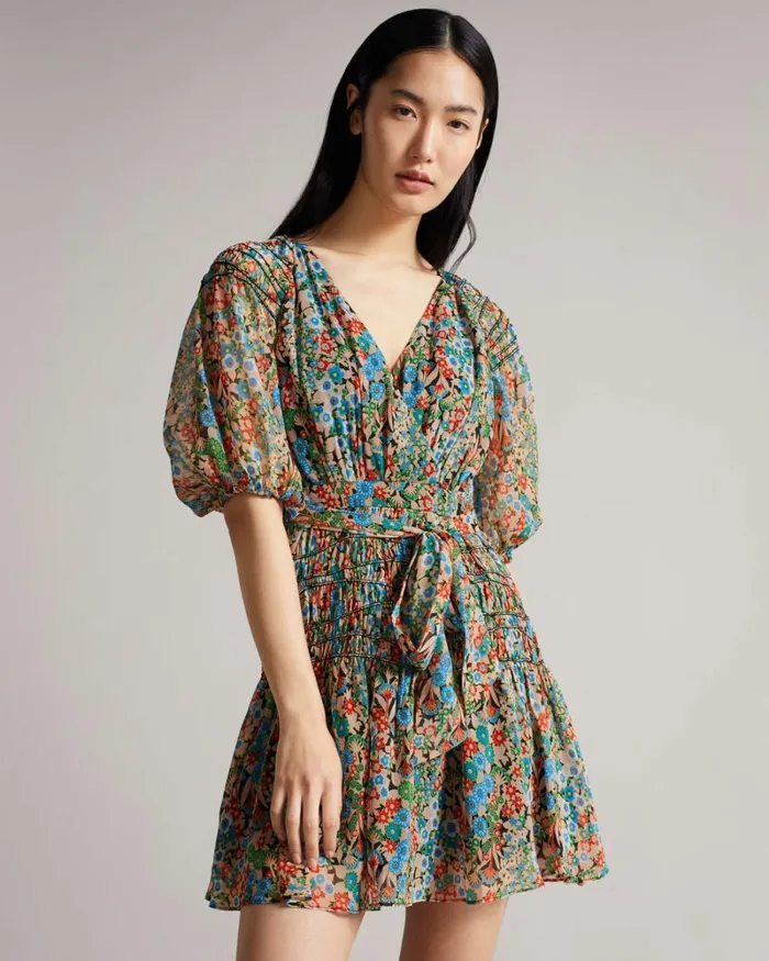 Smock Panel Wrap Mini Dress Black Women Ted Baker Dresses