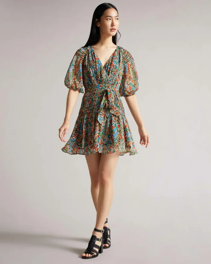 Smock Panel Wrap Mini Dress Black Women Ted Baker Dresses