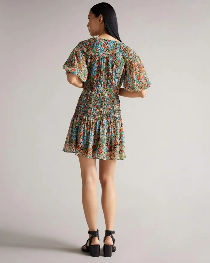 Smock Panel Wrap Mini Dress Black Women Ted Baker Dresses