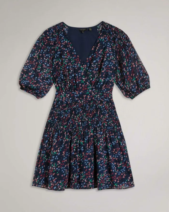Smock Panel Wrap Mini Dress Dark Navy Women Ted Baker Clothing