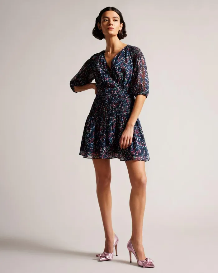 Smock Panel Wrap Mini Dress Dark Navy Women Ted Baker Clothing