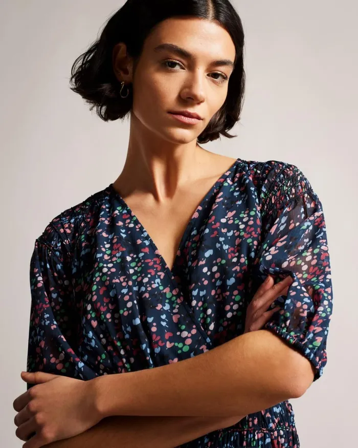 Smock Panel Wrap Mini Dress Dark Navy Women Ted Baker Clothing