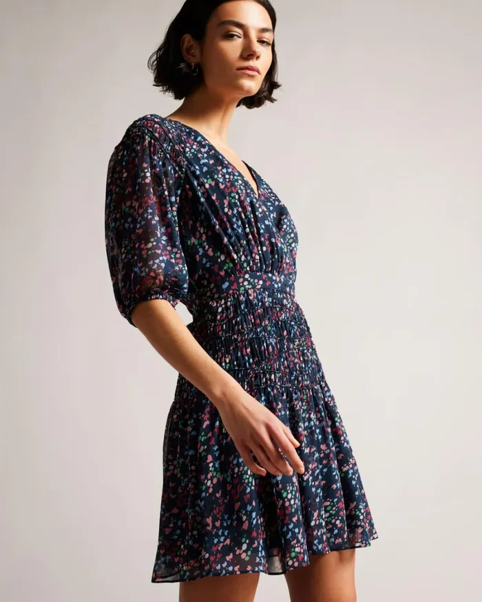 Smock Panel Wrap Mini Dress Dark Navy Women Ted Baker Clothing