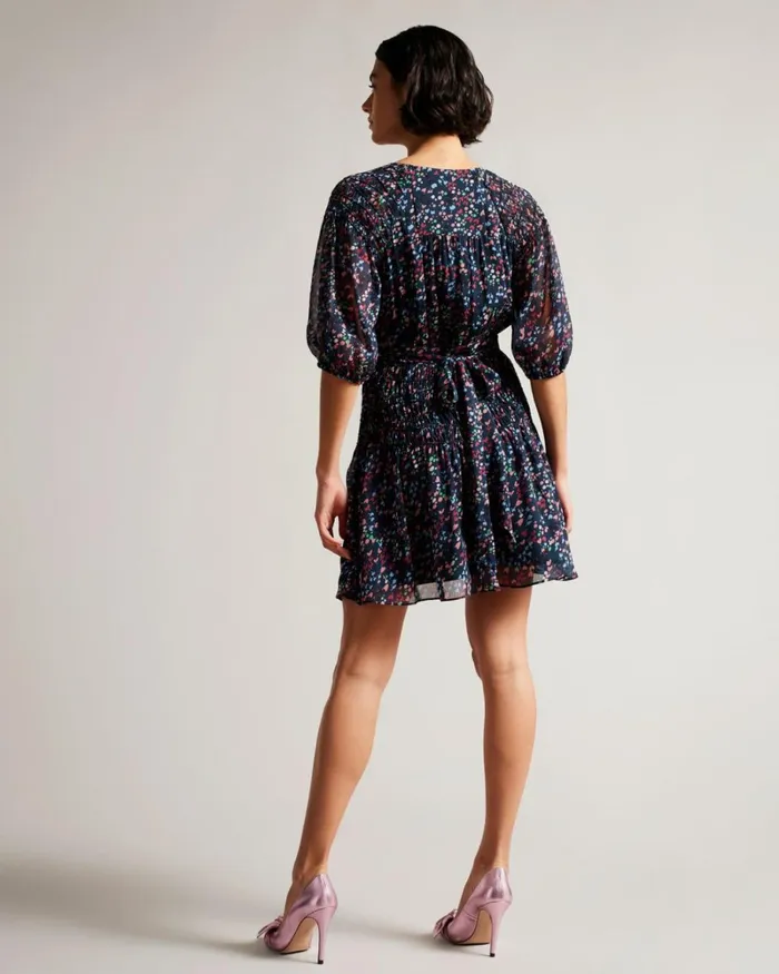 Smock Panel Wrap Mini Dress Dark Navy Women Ted Baker Clothing