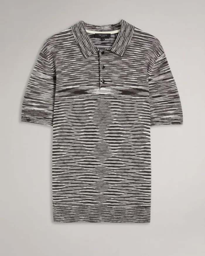 Space Dye Stripe Knitted Polo Shirt Black Men Ted Baker Tops