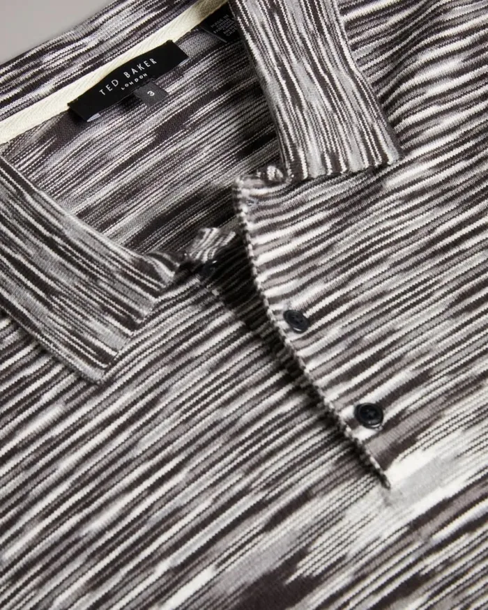 Space Dye Stripe Knitted Polo Shirt Black Men Ted Baker Tops Space Dye Stripe Knitted Polo Shirt Black Men Ted Baker Tops