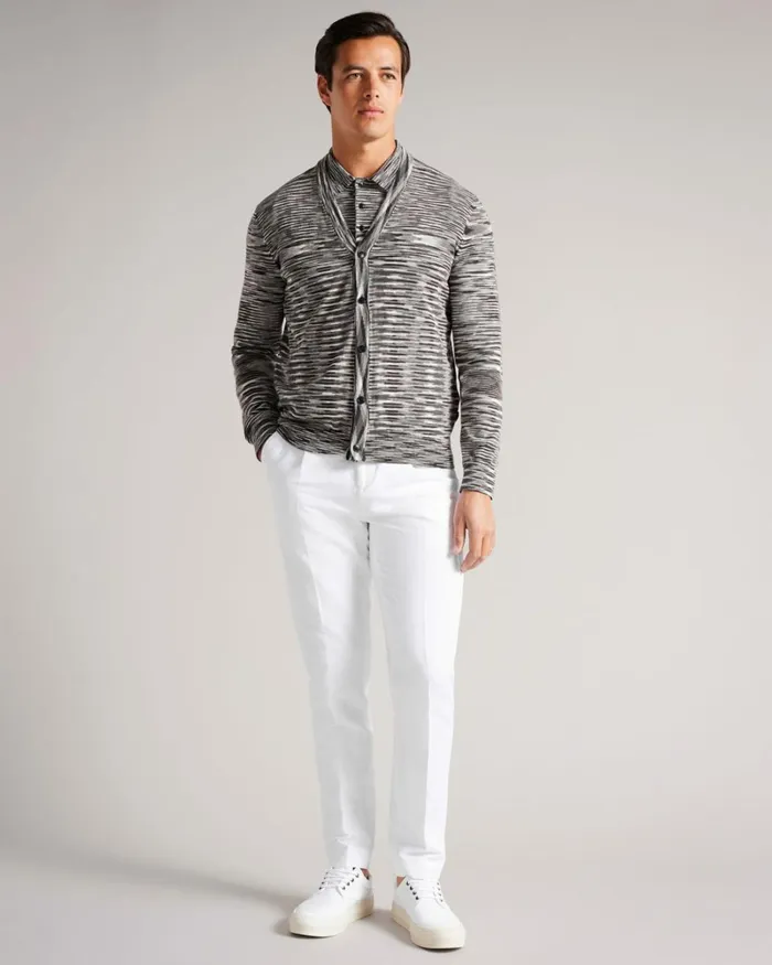 Space Dye Stripe Knitted Polo Shirt Black Men Ted Baker Tops Space Dye Stripe Knitted Polo Shirt Black Men Ted Baker Tops
