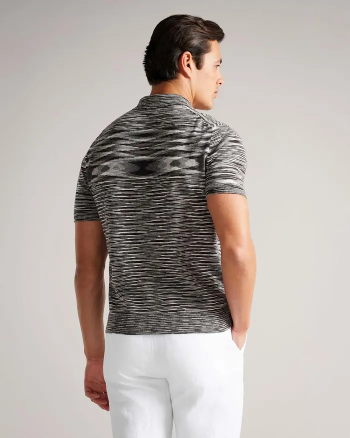 Space Dye Stripe Knitted Polo Shirt Black Men Ted Baker Tops Space Dye Stripe Knitted Polo Shirt Black Men Ted Baker Tops