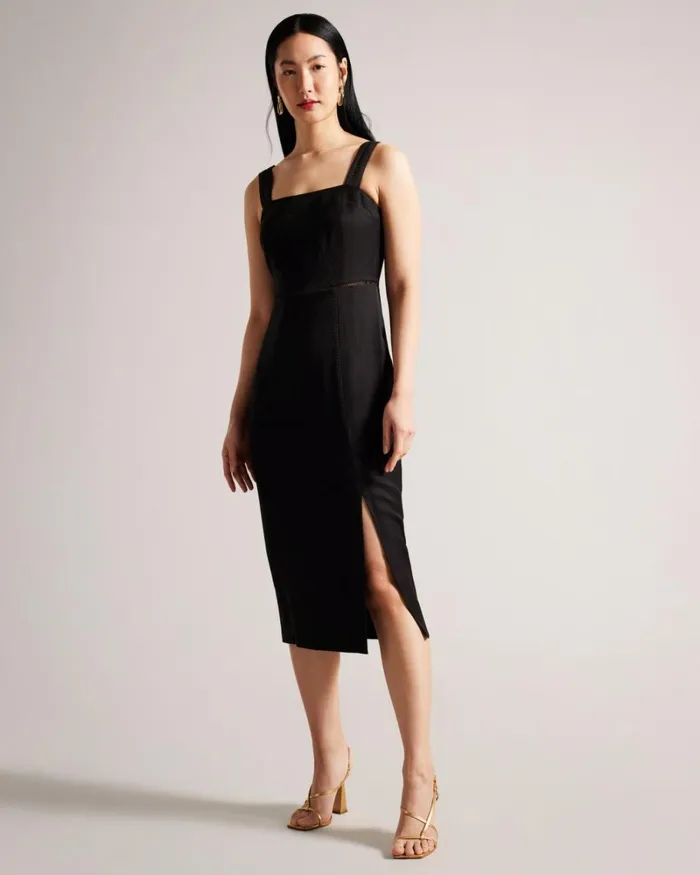 Square Neck Midi Pencil Dress Black Women Ted Baker Clothing Square Neck Midi Pencil Dress Black Women Ted Baker Clothing