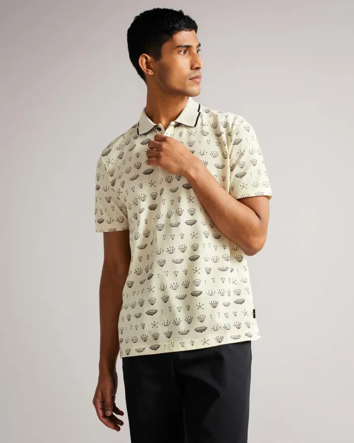 SS Printed Polo White Men Ted Baker Tops SS Printed Polo White Men Ted Baker Tops