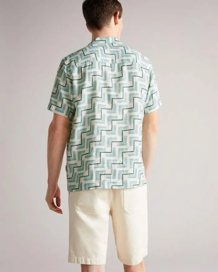SS Retro Geo Print Shirt Sky Blue Men Ted Baker Clothing