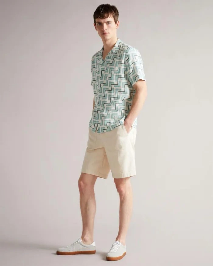 SS Retro Geo Print Shirt Sky Blue Men Ted Baker Clothing SS Retro Geo Print Shirt Sky Blue Men Ted Baker Clothing