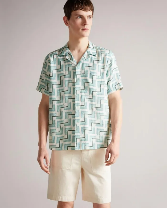SS Retro Geo Print Shirt Sky Blue Men Ted Baker Clothing SS Retro Geo Print Shirt Sky Blue Men Ted Baker Clothing