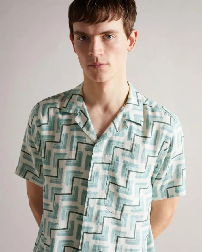 SS Retro Geo Print Shirt Sky Blue Men Ted Baker Clothing SS Retro Geo Print Shirt Sky Blue Men Ted Baker Clothing