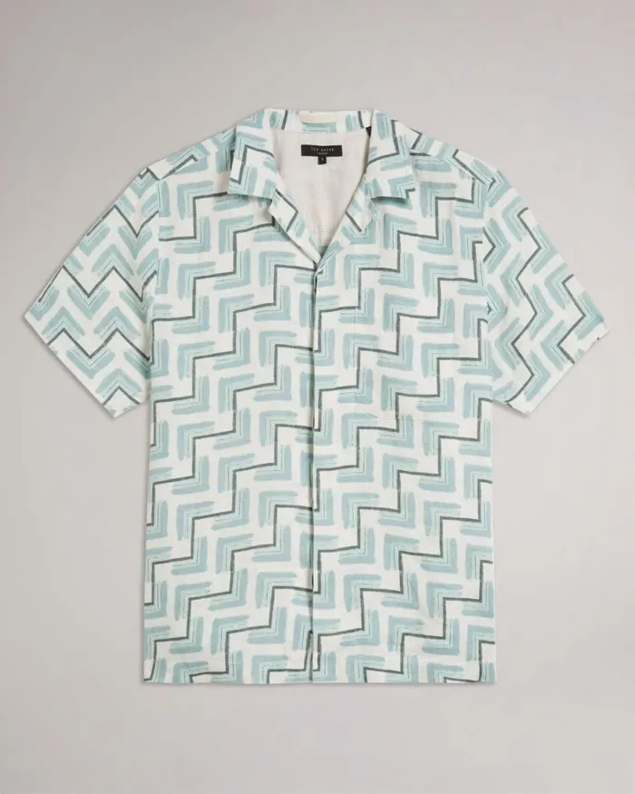 SS Retro Geo Print Shirt Sky Blue Men Ted Baker Clothing SS Retro Geo Print Shirt Sky Blue Men Ted Baker Clothing