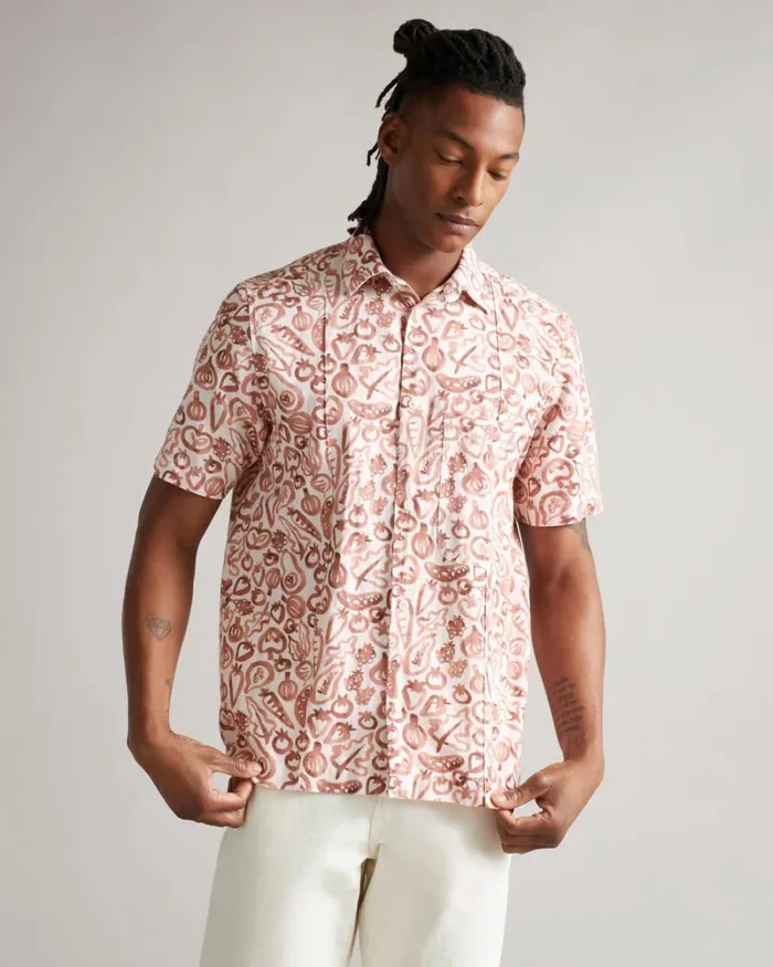 SS Vegetable Print Shirt Dark Orange Men Ted Baker Clothing SS Vegetable Print Shirt Dark Orange Men Ted Baker Clothing
