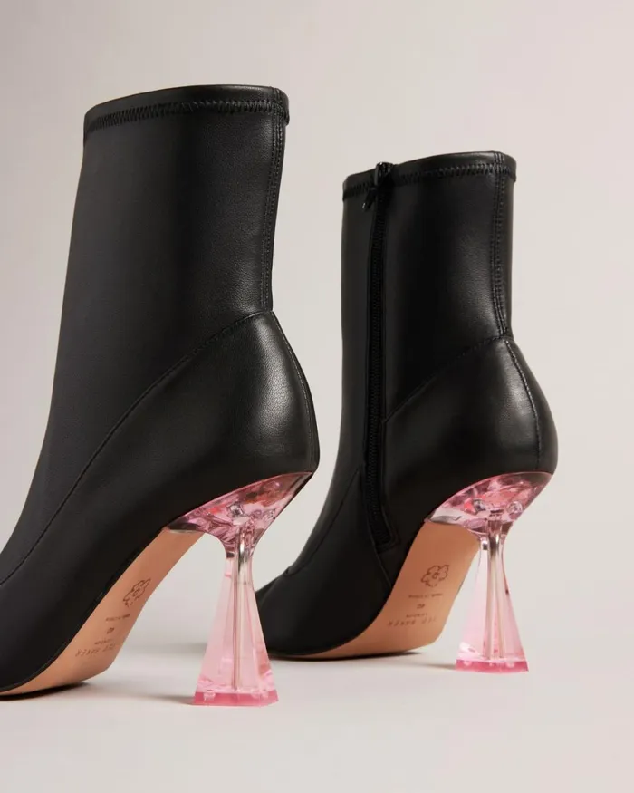 Stretch Leather High Heeled Ankle Boots Black Women Ted Baker Boots