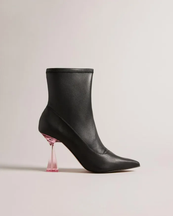 Stretch Leather High Heeled Ankle Boots Black Women Ted Baker Boots
