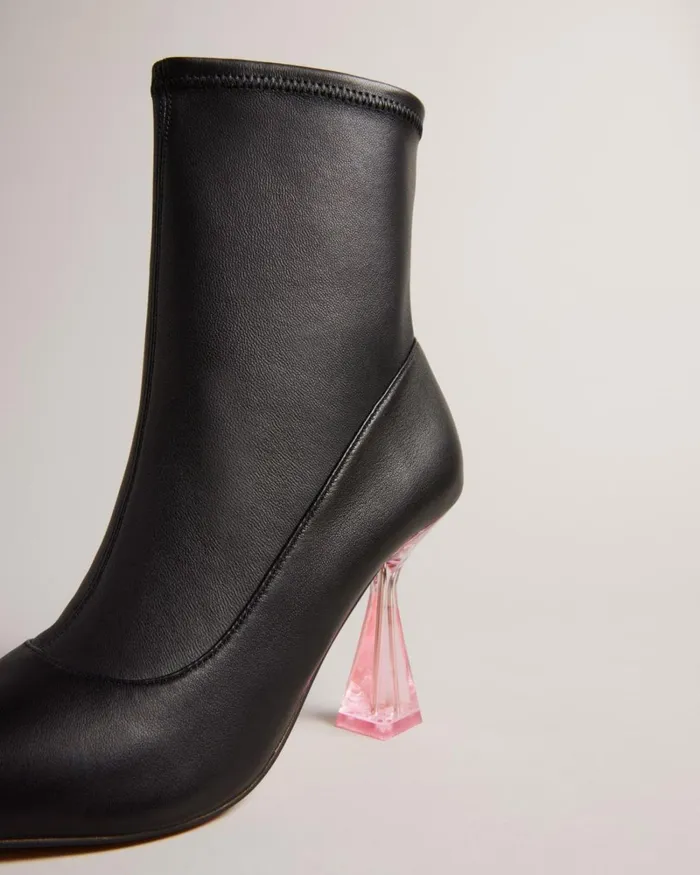 Stretch Leather High Heeled Ankle Boots Black Women Ted Baker Boots