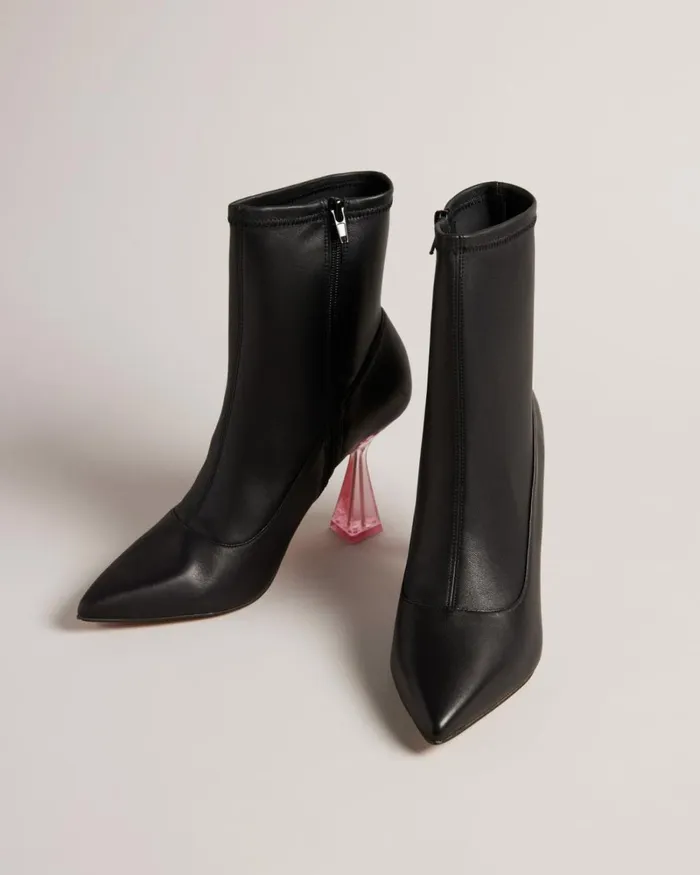 Stretch Leather High Heeled Ankle Boots Black Women Ted Baker Boots