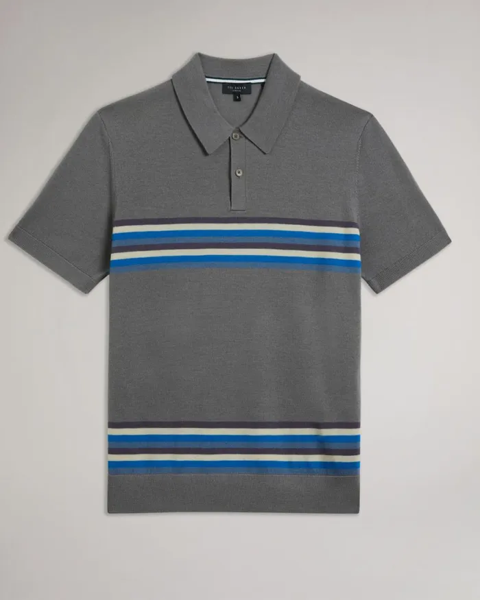 Striped Wool Polo Shirt MidBlue Men Ted Baker Clothing