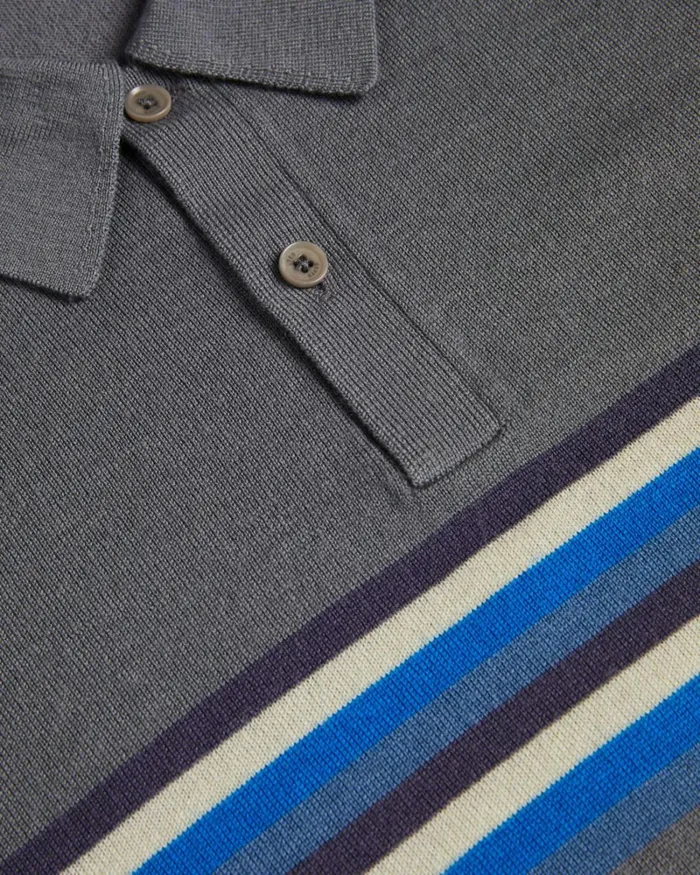 Striped Wool Polo Shirt MidBlue Men Ted Baker Clothing
