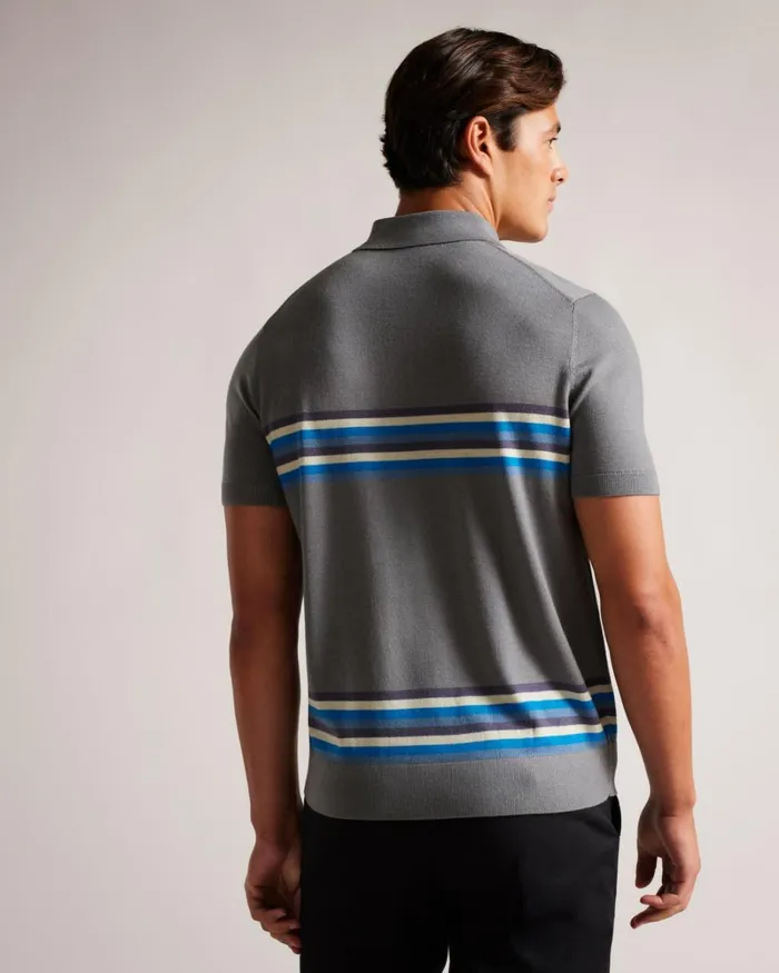 Striped Wool Polo Shirt MidBlue Men Ted Baker Clothing