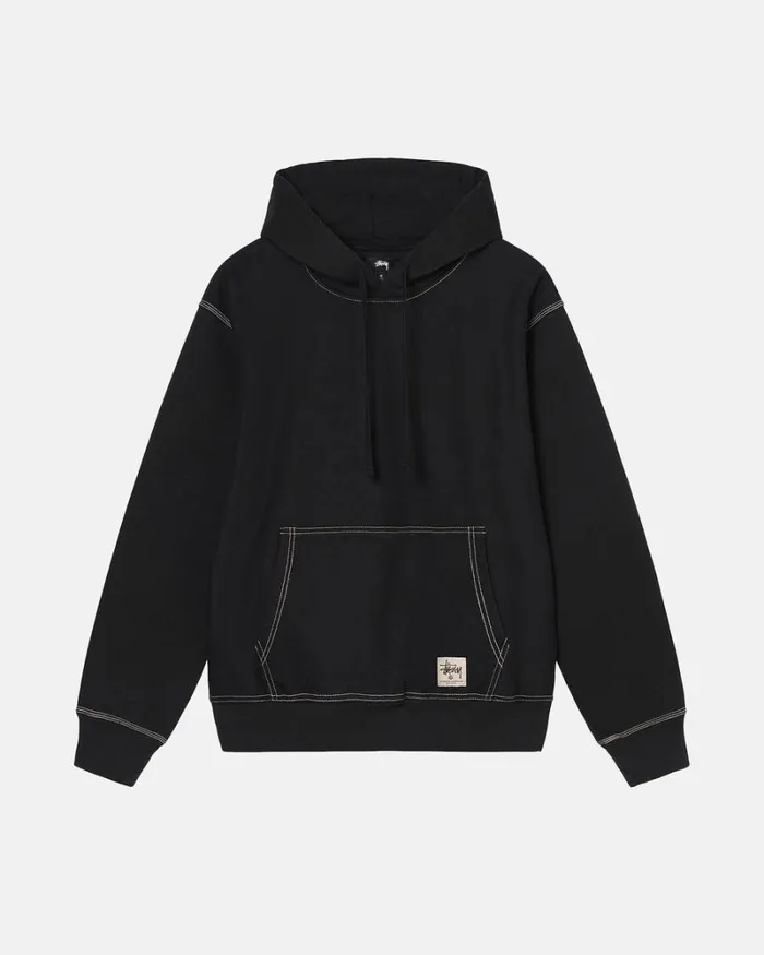 Sweats Men Stussy CONTRAST STITCH LABEL HOODIE Black